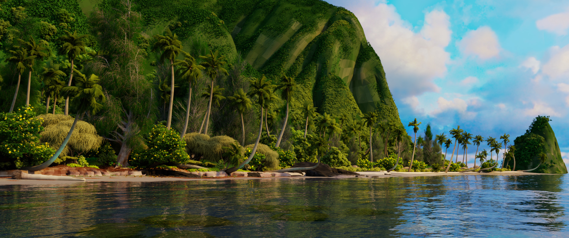 Moana Island main view rendered with pbrt-v4 using the GPU